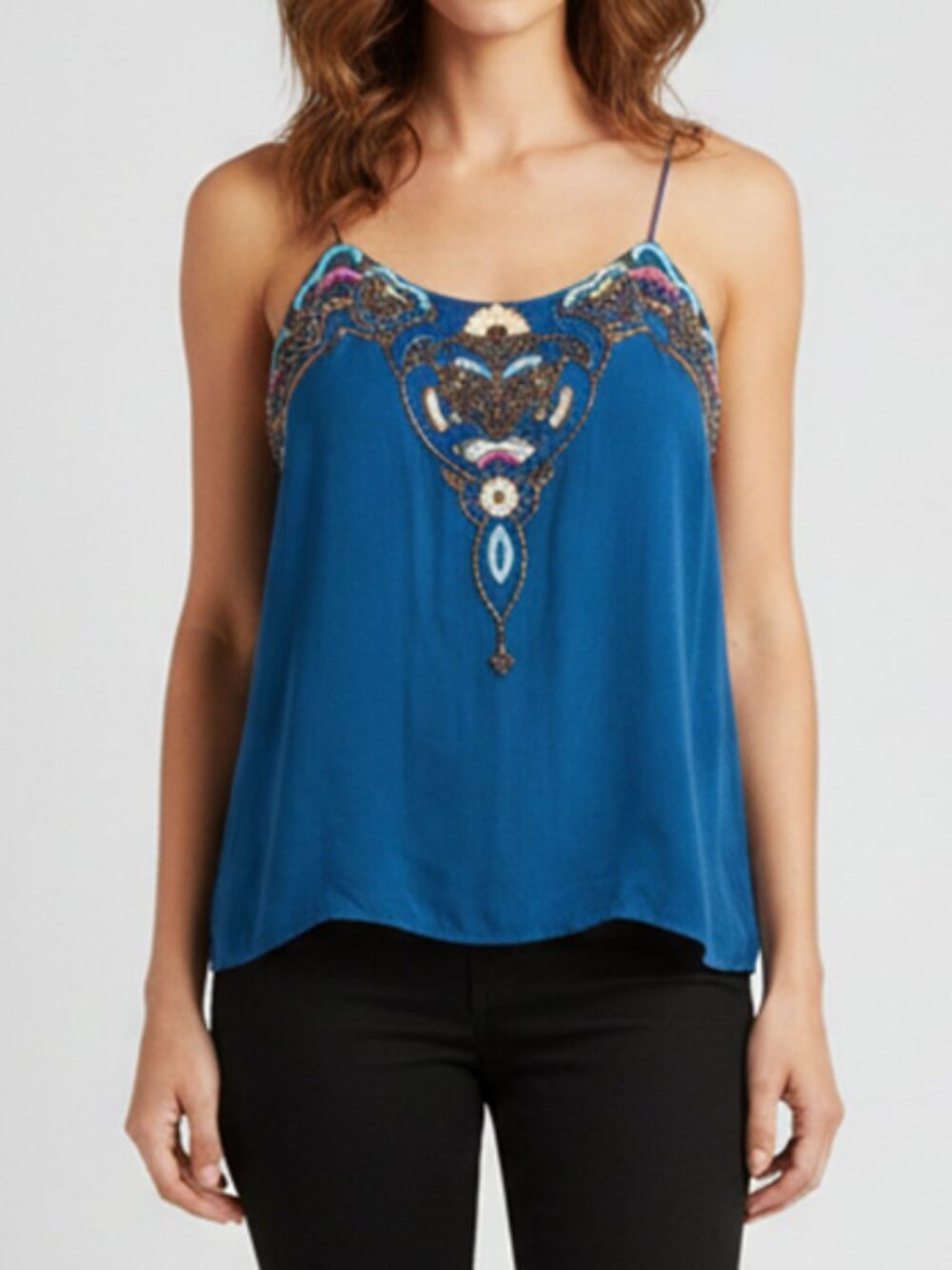 Matthew Williamson Beaded Blue Sleeveless Tank Top Size 8 Small - Picture 2 of 9